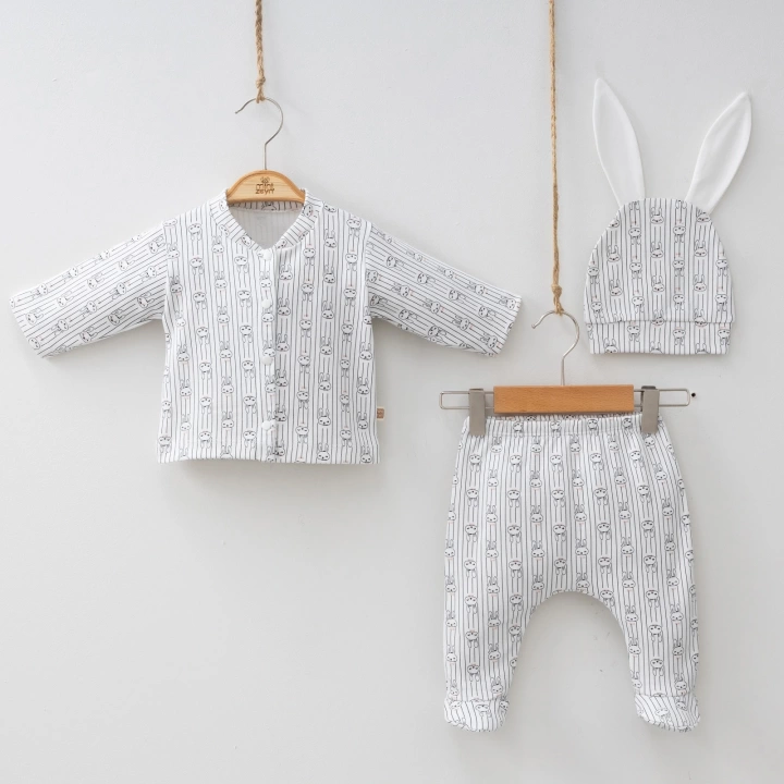 Miniycool 7054 Mnz Marka Rabbit Yeni Doğan Hastane Çıkışı Unisex 3lü Set