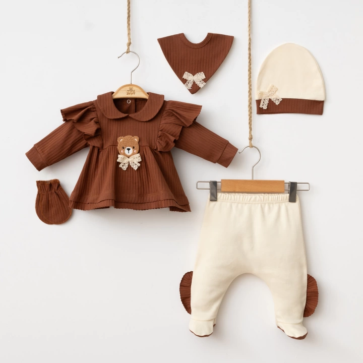 Miniycool 7056 Mnz Marka Cute Bear Yeni Doğan Hastane Çıkışı Kız 5li Set