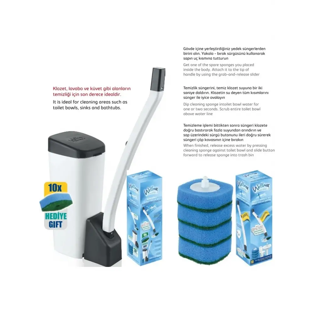 Wc Tuvalet Hazneli Temizleme Süngeri Seti