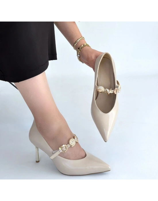 Conne Bej Cilt Stiletto Ayakkabı