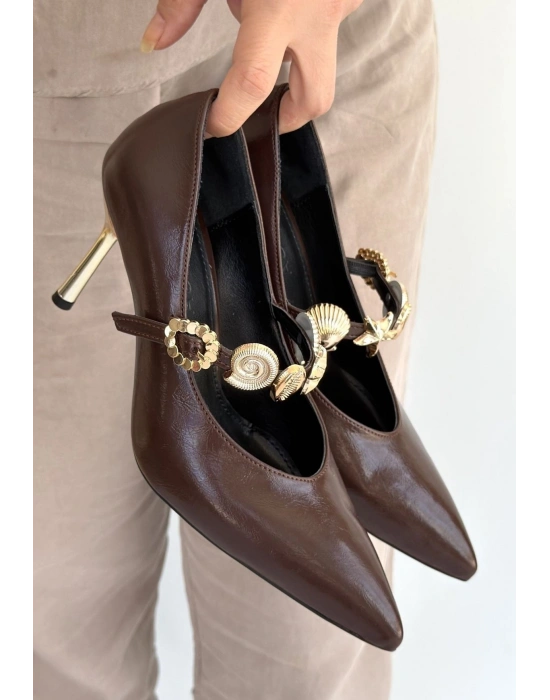 Conne Kahverengi Cilt Stiletto Ayakkabı