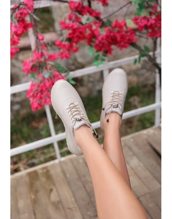 Romy Bej Cilt Bağcıklı Spor Ayakkabı