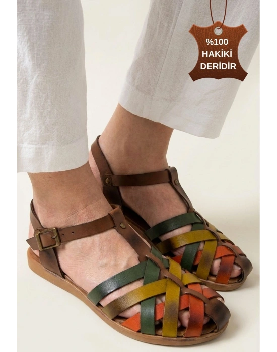Woji Taba Hakiki Deri Kemerli Sandalet