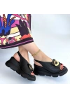 Gwon Siyah Cilt Dolgu Topuk Sandalet