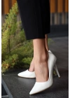 Hillar Beyaz Cilt Stiletto Ayakkabı