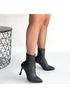 Orjen Siyah Cilt Streç Topuklu Bot