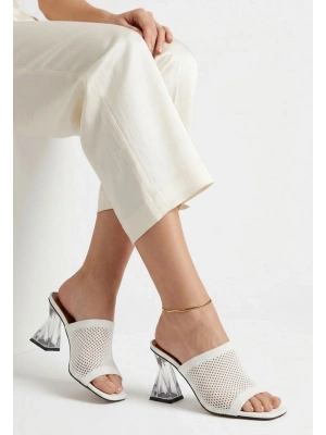 Akva Beyaz Triko Şeffaf Topuklu Terlik