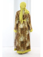 Desenli Abaya Elbise Üçlü Takım 7087