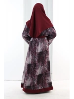 Desenli Abaya Elbise Üçlü Takım 7087