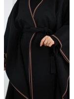 Kuşaklı Geniş Kol Kaşe Panço 70038 Siyah