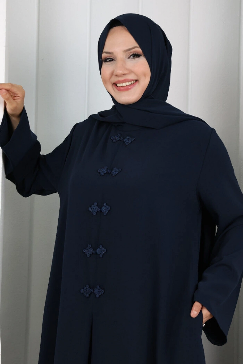 Çin Düğme Detaylı Şallı Ferace 7013