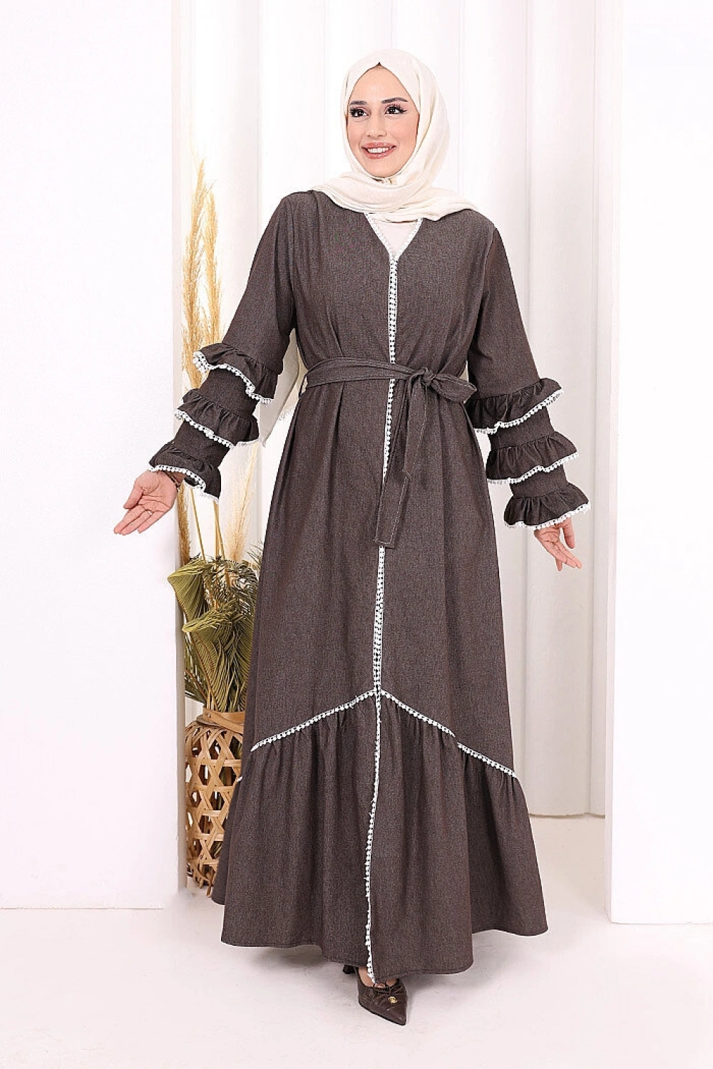 Fırfır Detaylı Abaya 6078