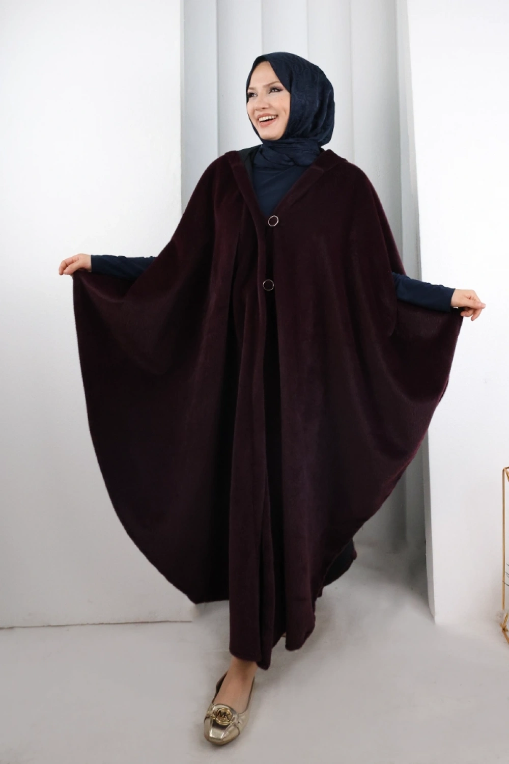 Foks Kumaş Kapşonlu Panço 70130