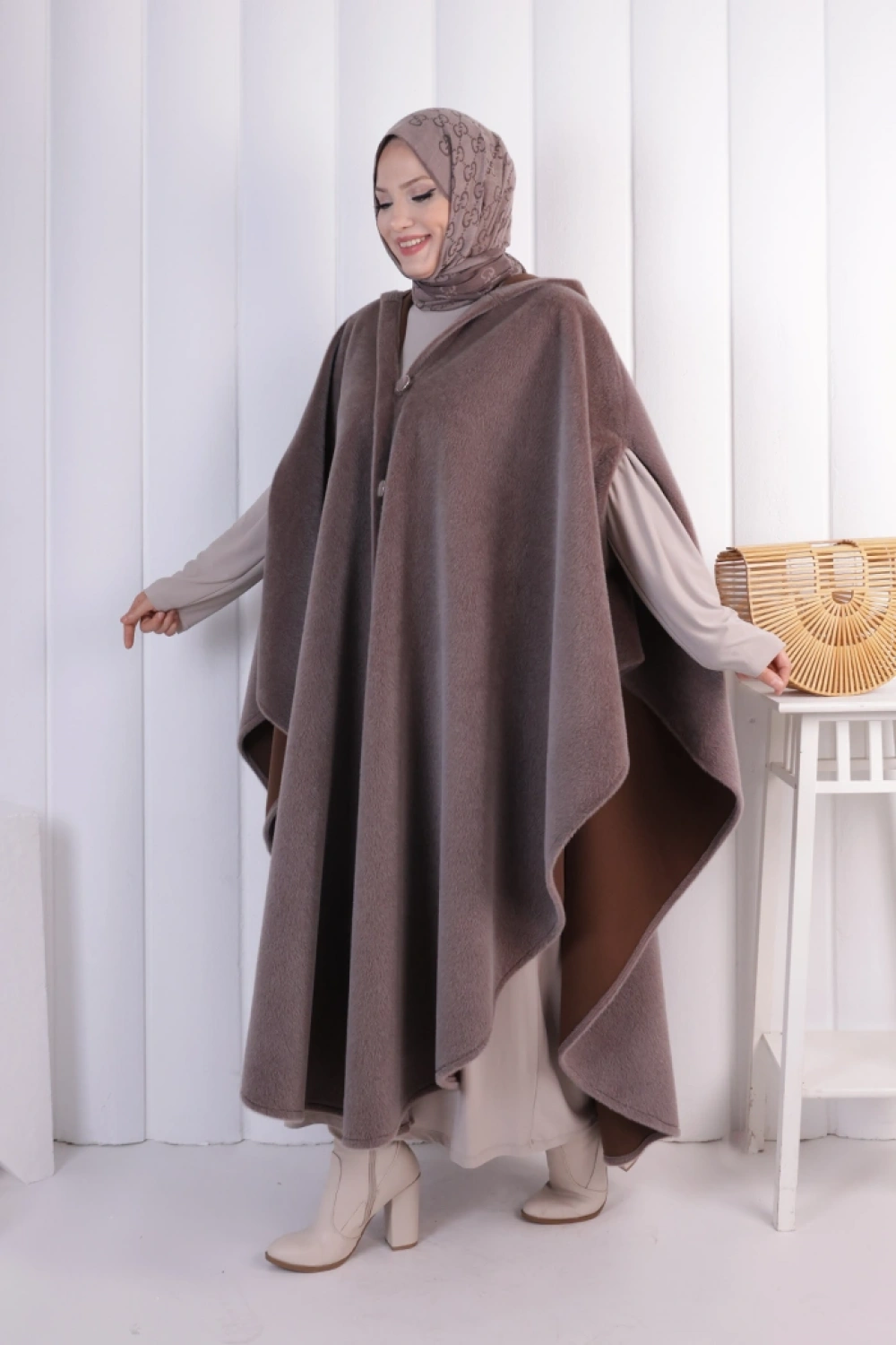 Foks Kumaş Kapşonlu Panço 70130