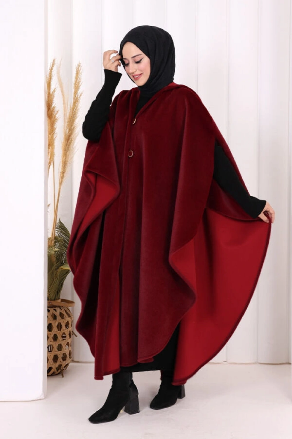 Foks Kumaş Kapşonlu Panço 70130