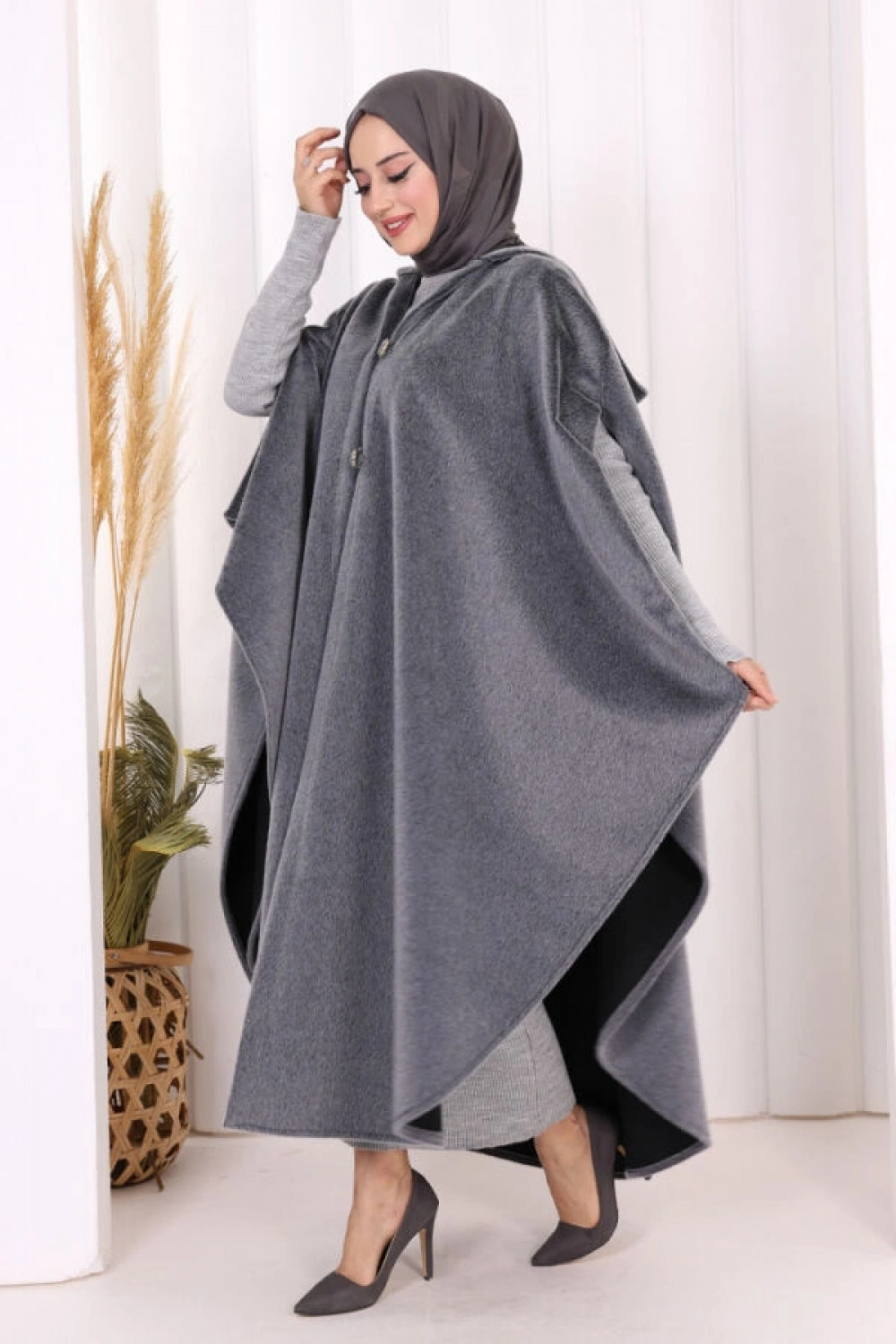 Foks Kumaş Kapşonlu Panço 70130