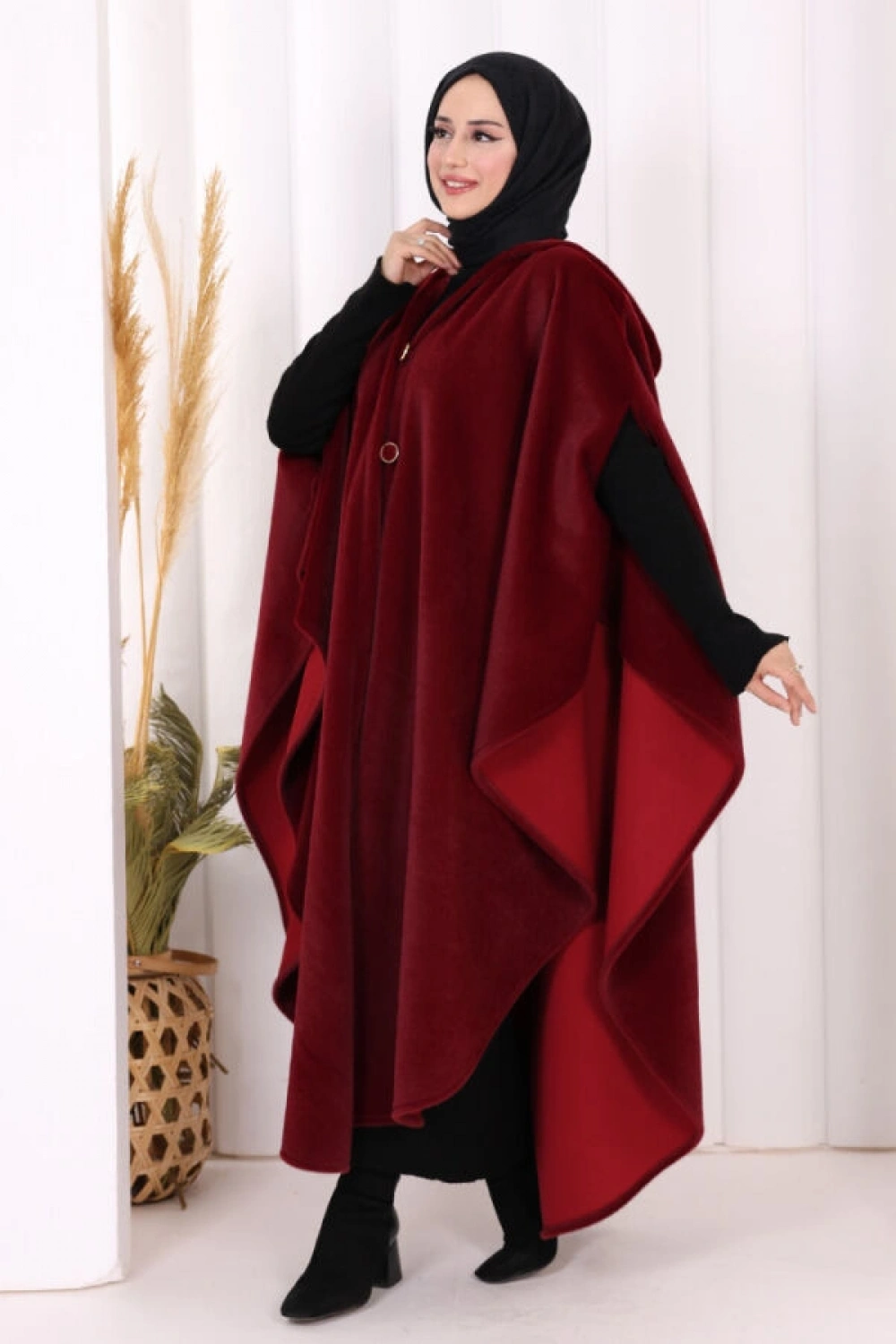 Foks Kumaş Kapşonlu Panço 70130