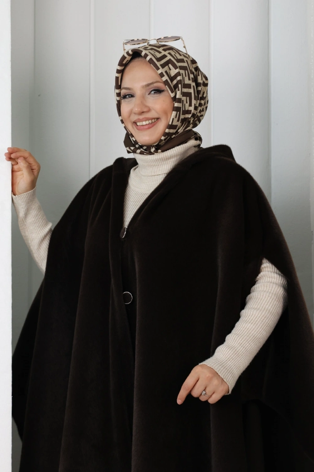 Foks Kumaş Kapşonlu Panço 70130