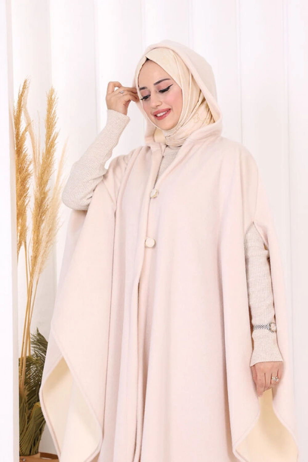 Foks Kumaş Kapşonlu Panço 70130