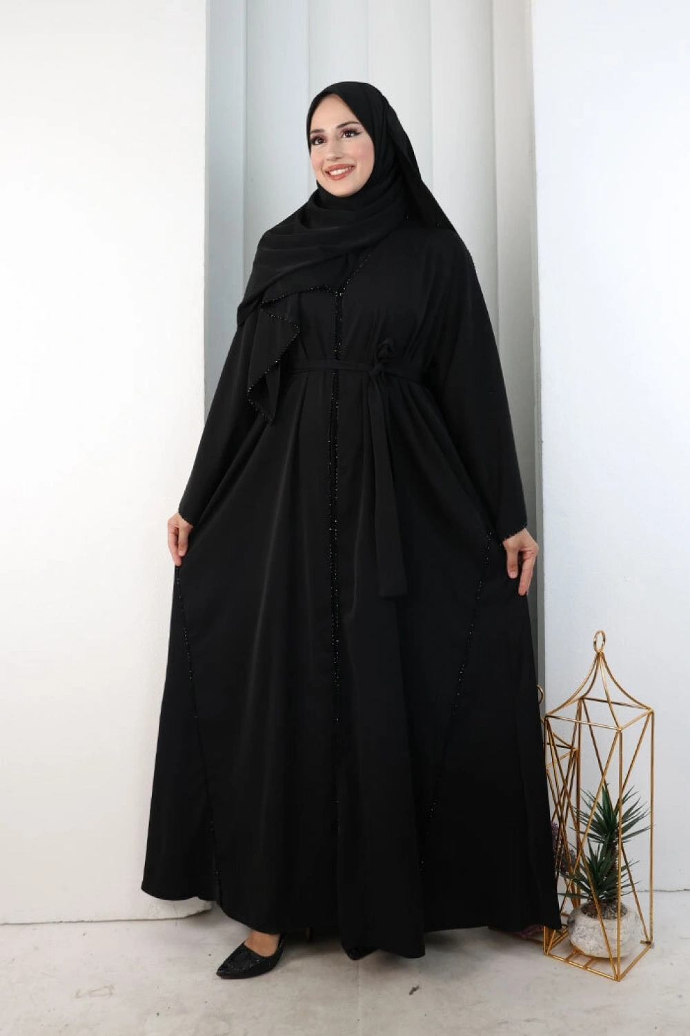 Kristal Taşlı Şallı Abaya 9205