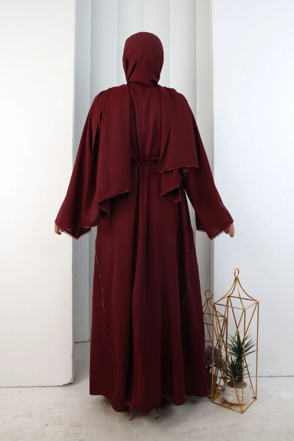 Kristal Taşlı Şallı Abaya 9205