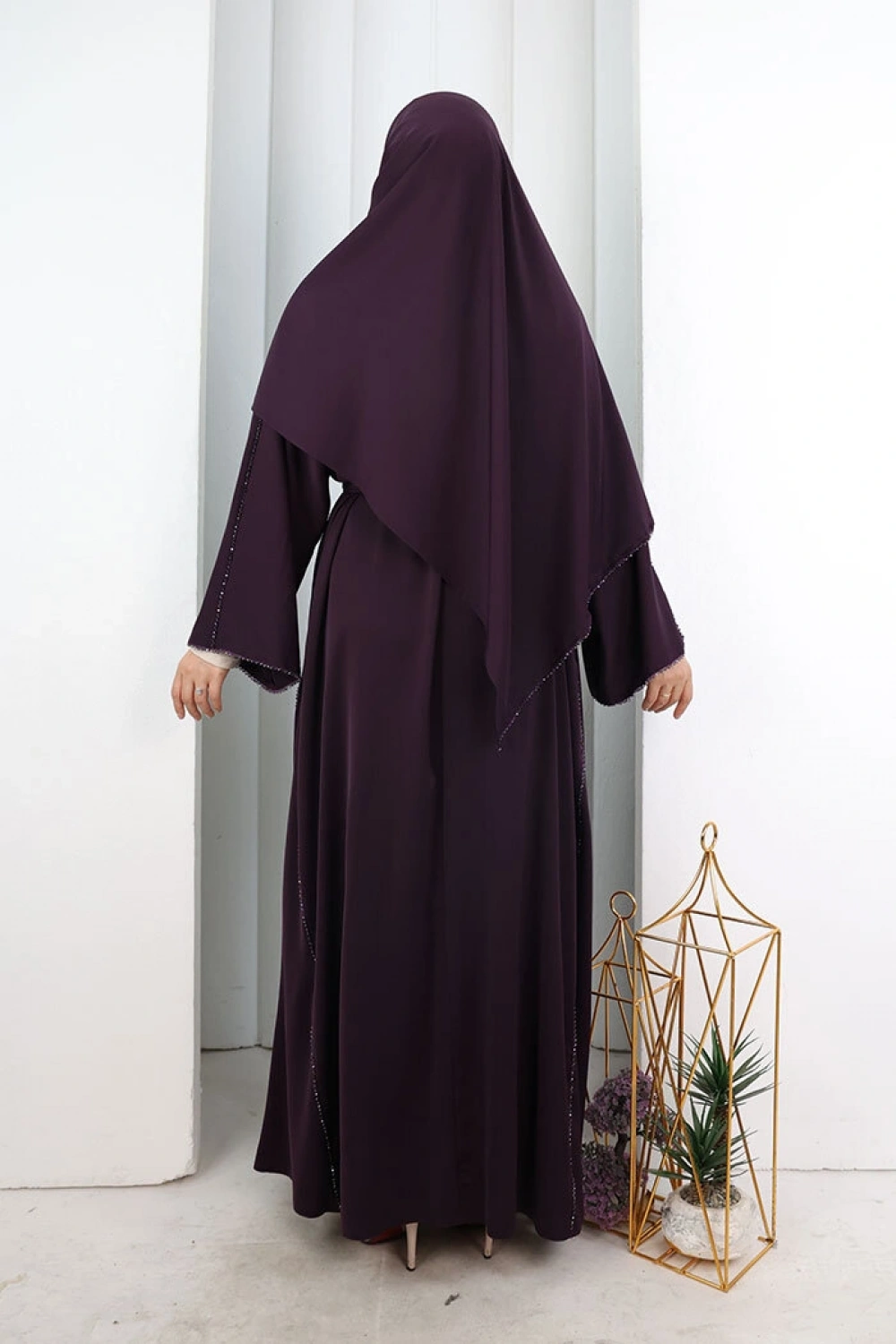 Kristal Taşlı Şallı Abaya 9205