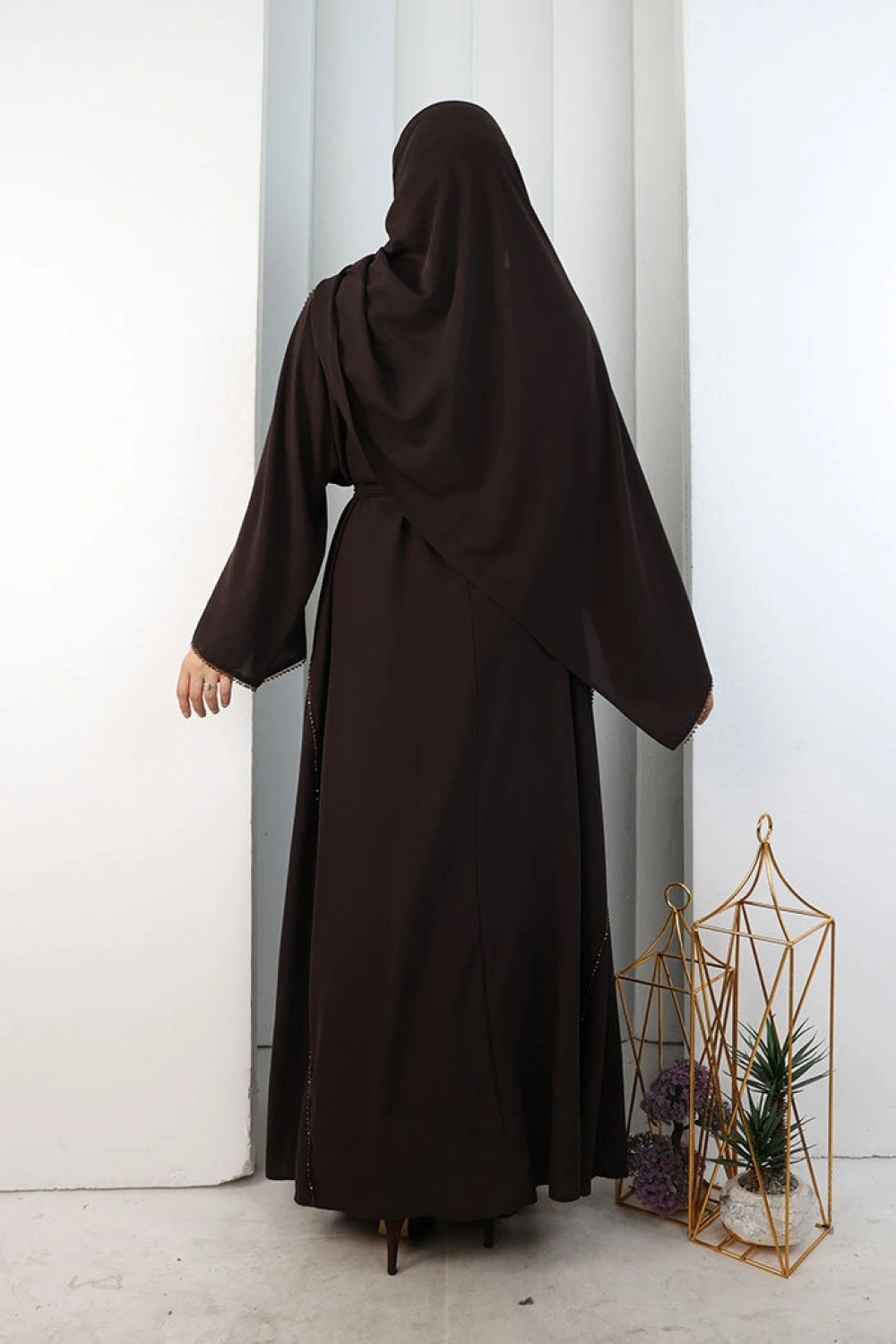 Kristal Taşlı Şallı Abaya 9205