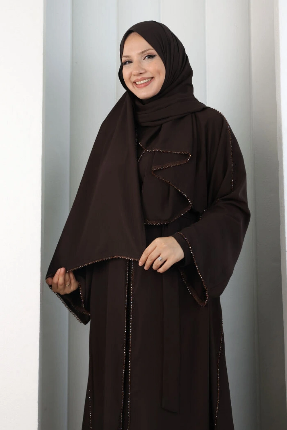 Kristal Taşlı Şallı Abaya 9205