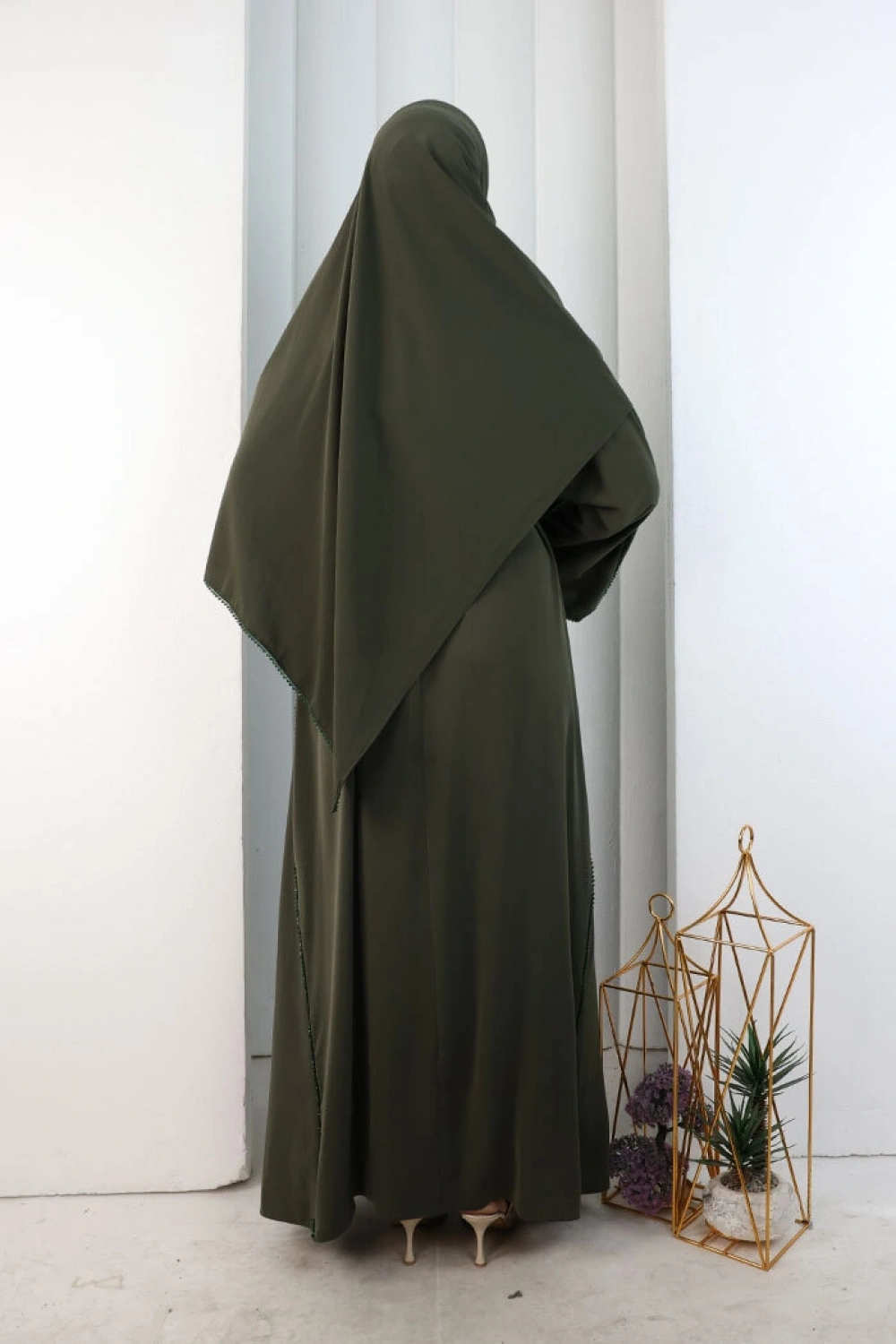 Kristal Taşlı Şallı Abaya 9205