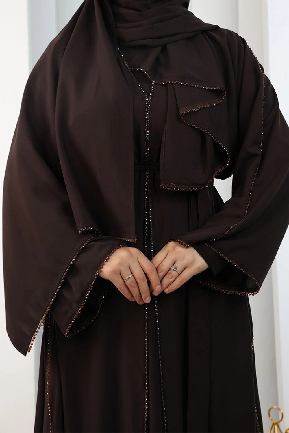 Kristal Taşlı Şallı Abaya 9205