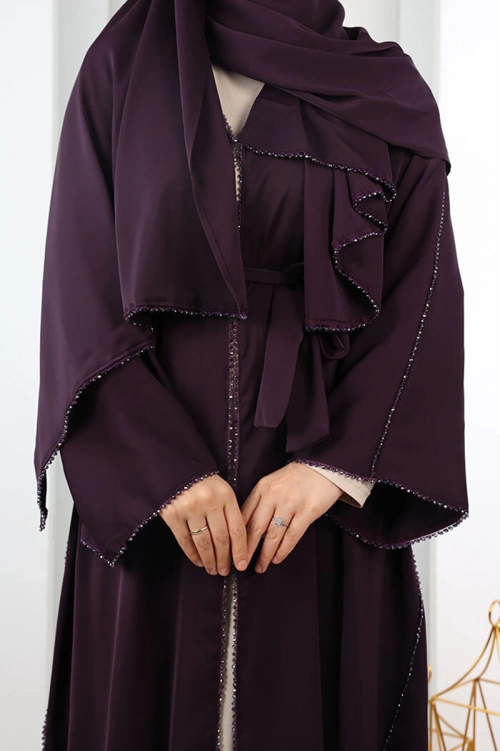 Kristal Taşlı Şallı Abaya 9205