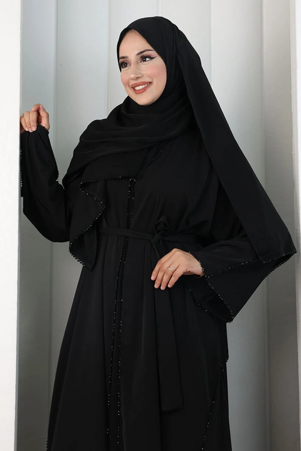 Kristal Taşlı Şallı Abaya 9205