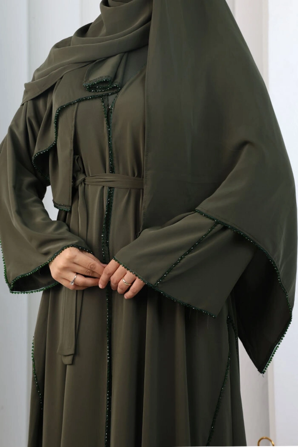 Kristal Taşlı Şallı Abaya 9205