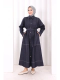 Düğmeli Denim Elbise 7070