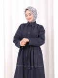 Düğmeli Denim Elbise 7070