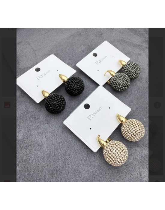 Taşlı Top Altın Kaplama Küpe