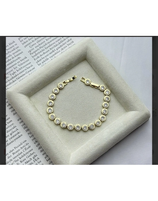 Altın Kaplama Vip Seri Yuvarlak Taşlı Bileklik