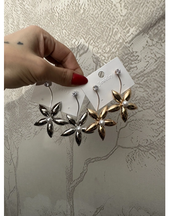 Çiçek Model Tasarım Taşlı Küpe