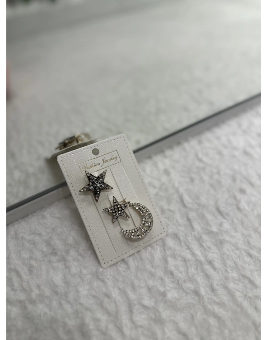 Tasarım Ay Yıldız Çoklu Broş Set