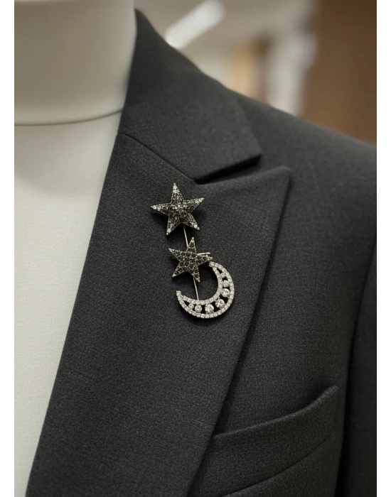 Tasarım Ay Yıldız Çoklu Broş Set