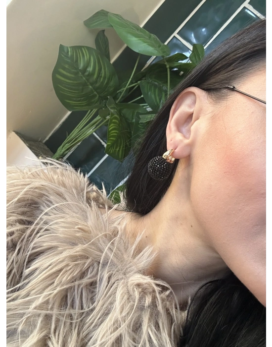 Taşlı Top Altın Kaplama Küpe