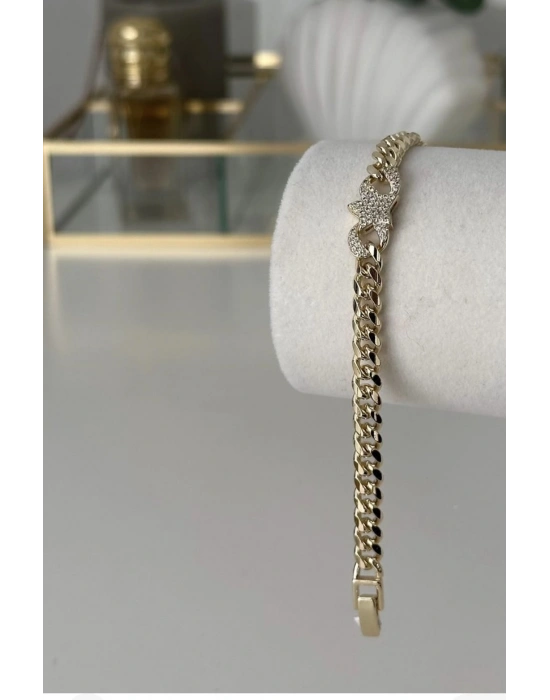 Taşlı Yıldız Model Altın Kaplama Bileklik