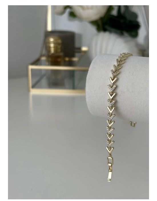 Taşlı Üçgen Altın Kaplama Bileklik