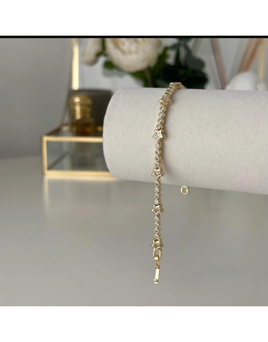 Taşlı Yıldız Bileklik Altın Kaplama