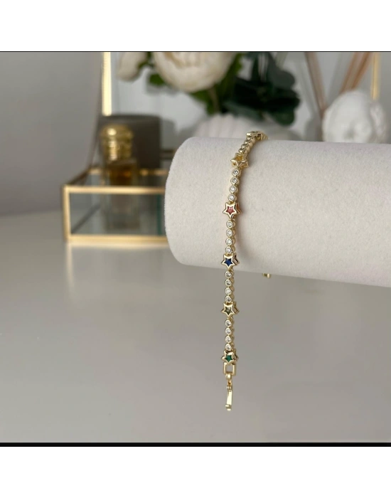 Taşlı Yıldız Bileklik Altın Kaplama