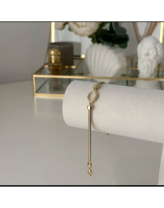 Oval Plaka Altın Kaplama Bileklik