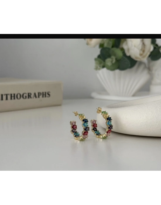 Renkli Altın Kaplama Küpe