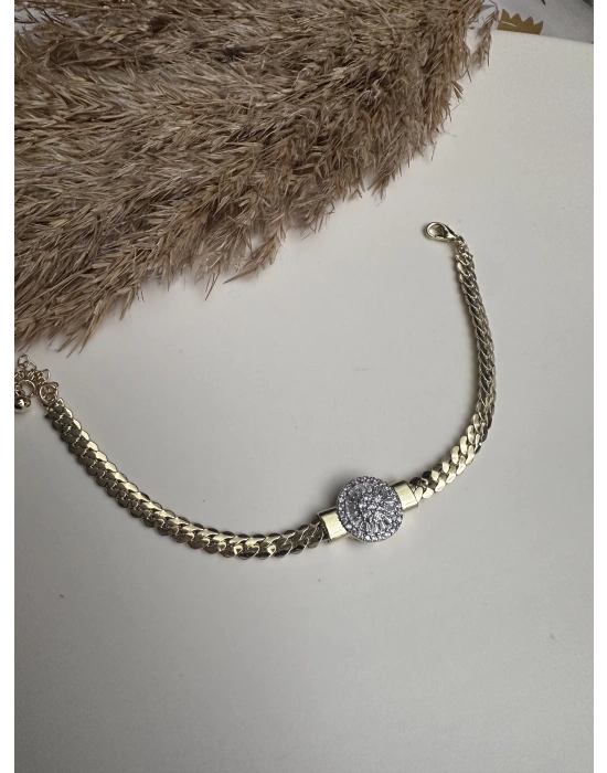 Ortası Taşlı Altın Kaplama Bilelik