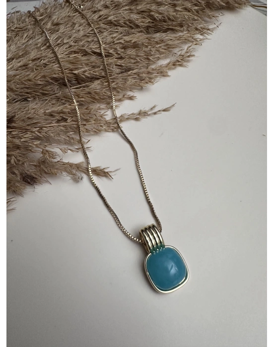 Mavi Plaka Çelik Kolye