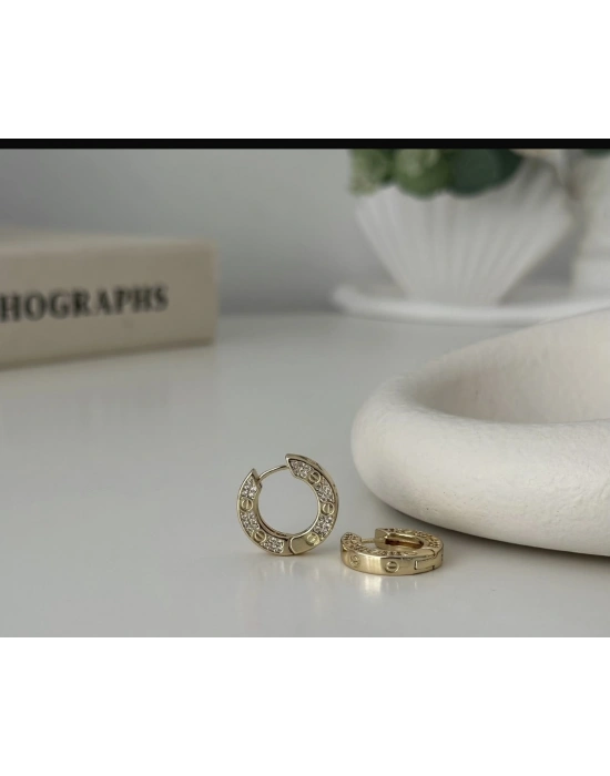 Cartier Model Altın Kaplama Halka Küpe